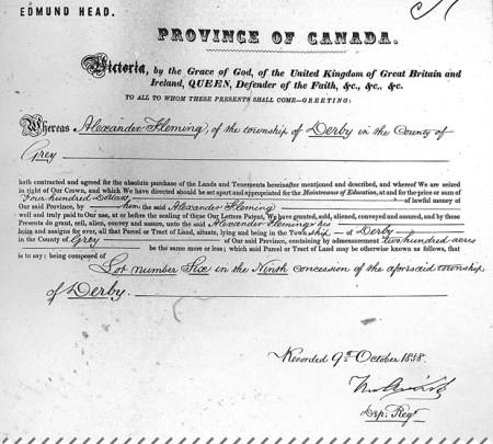 Excerpt of Patent for Lot 6 Conc 9 to Alexander Fleming