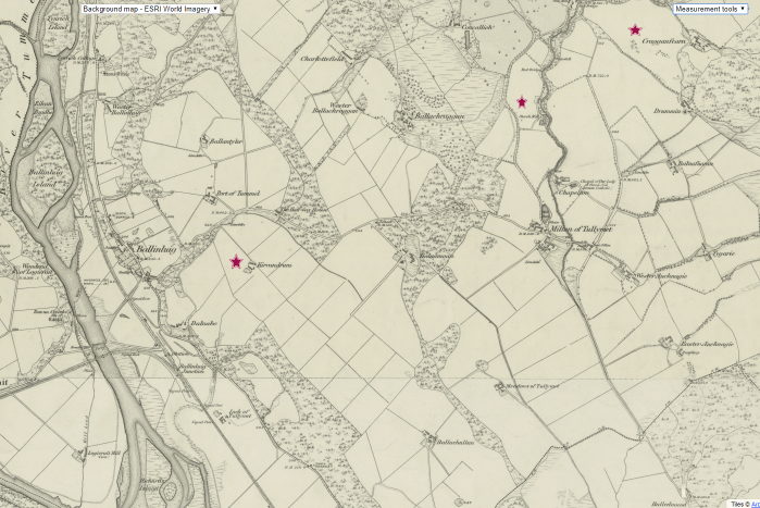A selected area from Perthshire, Sheet XL, Survey date: 1863, Publication date: 1867. Cropped to show Kirrandrum, starch factory, and Cragganfearn. Reproduced with the permission of the National Library of Scotland. (https://maps.nls.uk/index.html)