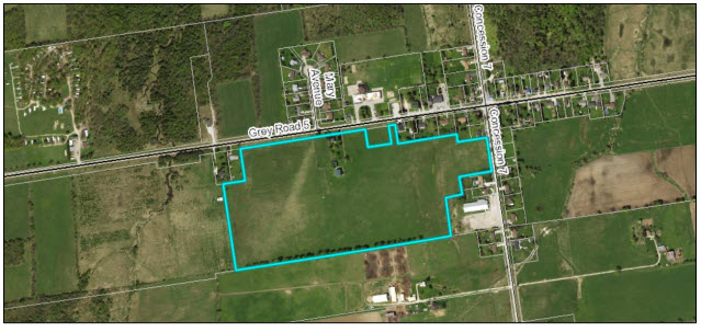 MAP - Airphoto of the area of the proposed Kilsyth subdivision. Source: Grey County Committee Report 8 Nov 2018 regarding Kilsyth Plan of Subdivision (Barry’s Construction) 42T-2018-11