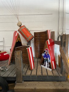 Segmented canoe in the Bush Plane Heritage Centre in Sault Ste. Marie.